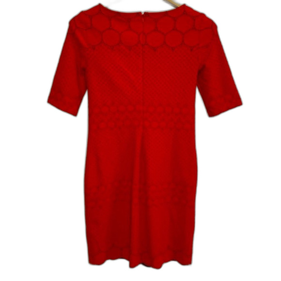 Julia Jordan Red Black Eyelet Elbow Sleeve Knee Length Bodycon Dress Size 4 - Picture 4 of 14